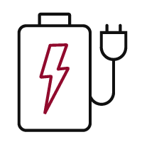 Illustration of battery with plug attached.  