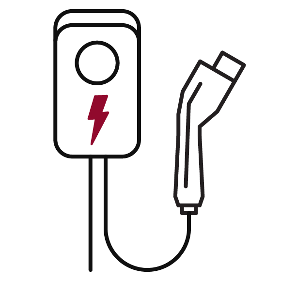 Illustration d’un câble de recharge branché sur un chargeur installé. 