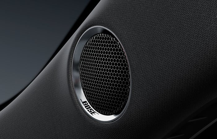Close-up of embedded Bose speaker with Bose logo."