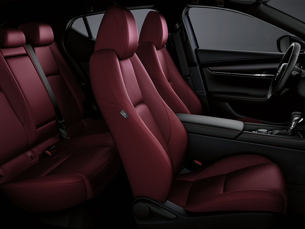 Front and rear Garnet Read Leather interior seating.