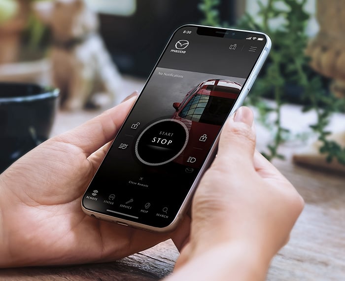MyMazda app in start mode on smartphone screen. 