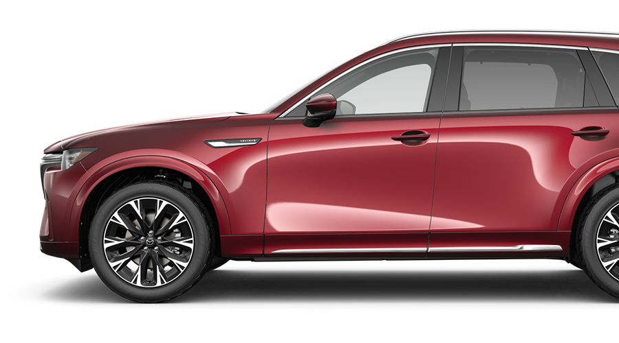 Profil côté conducteur d’un CX-90 6 cylindres en ligne.